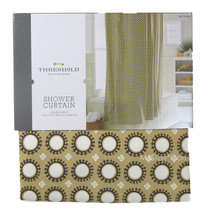 NEW Threshold Yellow Circle Shower Curtain 72x72&quot; 100% Cotton Buttonhole... - $24.99