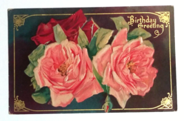 Birthday Greeting Roses Flowers Embossed Gel Coated TP &amp; Co Postcard c1910s - £7.96 GBP