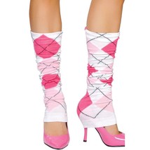 Argyle Leg Warmers Knit White Pink Costume Retro 80s School Girl Uniform... - £10.27 GBP