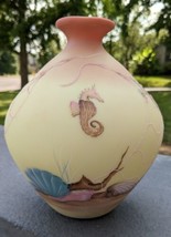 Vintage 1980s Fenton Burmese Hand Painted Seascapes Sea Horse Limited Ed... - $295.00