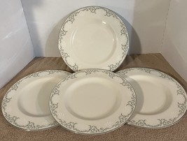 (4) Vtg Cameo by Pickard Dinner Plates Green Leaves White Roses Platinum Trim - £29.36 GBP