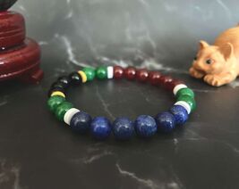 South African Handmade Flag Color Gemstone Beaded Bracelet, Men's and Wo... - $26.12