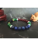 South African Handmade Flag Color Gemstone Beaded Bracelet, Men's and Wo... - $29.39
