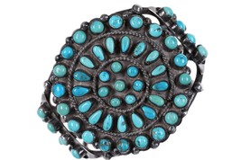 c1940&#39;s Native American silver Turquoise Cluster cuff bracelet - £1,015.31 GBP