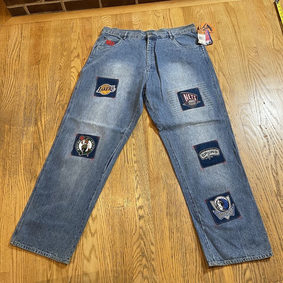 Unk Embroidered Basketball Patch Jeans NBA Team Logos Sz 40 x 33 NWT Vtg... - $87.75