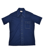 Vintage Atkinson Shirt Mens S Blue Short Sleeve Button Up Polyester 70s - £21.89 GBP