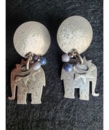ELEPHANT DANGLE EARRINGS ANTIQUE CRYSTAL JINGLE BALLS STERLING SILVER  - £78.24 GBP