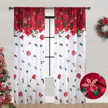 Christmas Curtains 84 Inch Length For Living Room 2 Panels Set, White Red - £25.88 GBP