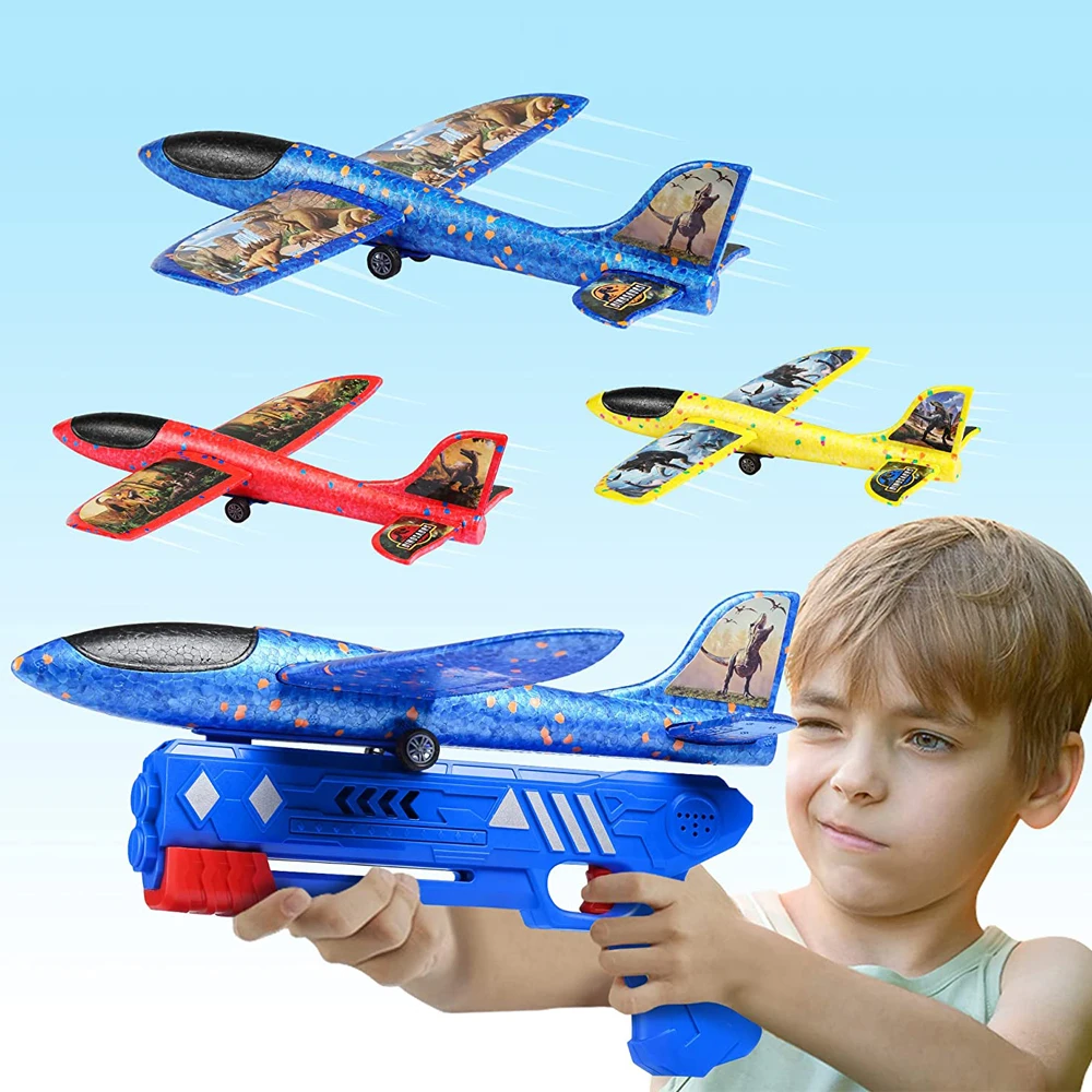 Airplane Launcher Toy Foam Glider Planes For Kids Gifts Outdoor Catapult Gun - £12.63 GBP+