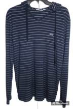 VANS Mens Medium Knit Hoodie Jacket Pullover Navy Blue Striped Lightweight - £21.49 GBP