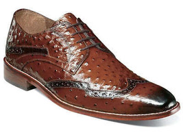 Stacy Adams Gennaro Wingtip Oxford Ostrich Print Leather Cognac 25537-221 - £82.38 GBP