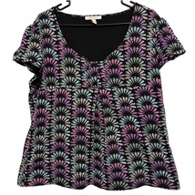 JM Collection Womens Blouse XL Extra Large Abstract Floral Purple Black Tan - £9.94 GBP