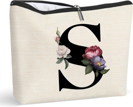 Cosmetic Bag with Initial Gifts for Women Girls Personalized Initial S Letter Co - £17.27 GBP