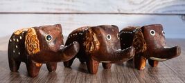 Balinese Wood Handicrafts Tail To Tail Elephant Miniature Figurines Set ... - $18.99