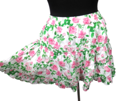 Hill House Paz Skirt Linen Women&#39;s XL White Pink Roses Ruffled Lined - £58.84 GBP