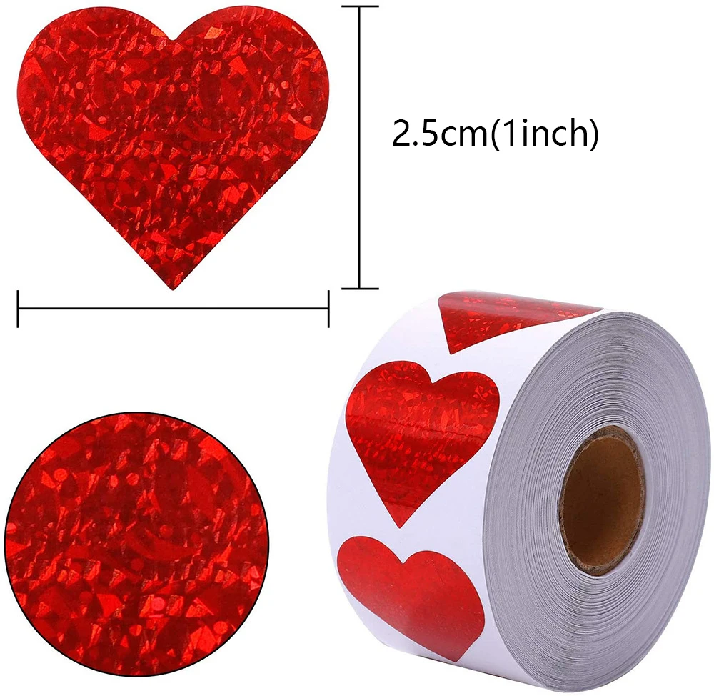 Play 100-500pcs Sparkle Heart Stickers Red Love ScrapboAng Adhesive Stickers for - £23.09 GBP