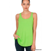 Wide Strap Tank Top   Scoop Neck Round Hem Relaxed fit Green Color S, M, L, XL - £15.71 GBP