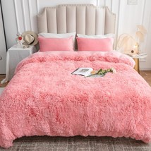 Plush Shaggy Duvet Cover Twin Size, 3 Pcs Fluffy Comforter Fuzzy Flannel Bedding - £87.23 GBP