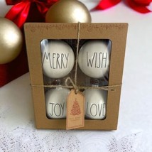Rae Dunn Christmas Ornaments  White Ceramic 4 Balls Wish Merry Joy Love NEW - £29.18 GBP