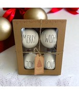 Rae Dunn Christmas Ornaments  White Ceramic 4 Balls Wish Merry Joy Love NEW - £28.97 GBP