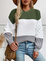 Color Block Round Neck Long Sleeve Sweater - $32.00