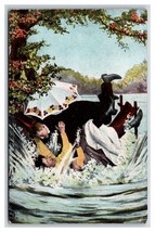 Romance Comic Lovers On Pier Falling Into Water UNP DB Postcard U7 - $3.91