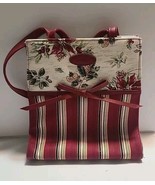 Longaberger Christmas Tote Lunch Bag Purse Poinsettia Holly Stripe magne... - $14.99