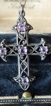 Antique Vintage Victorian 1860-s Amethyst Silver Cross  Pendant- 18 inch Chain. - £109.38 GBP