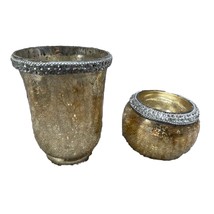 Crackle Gold Glass Tea Light Candle Holder Home Decoration Set Of 2 - $18.92