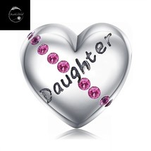 Genuine Sterling Silver 925 Daughter Family Love Heart Bead Charm For Bracelets - £16.77 GBP