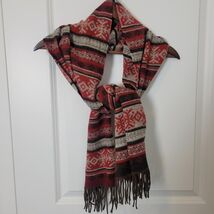 V. Fraas Womens Scarf Cashmink Black RedGrey Fair Isle Germany Size 68’’... - $14.84
