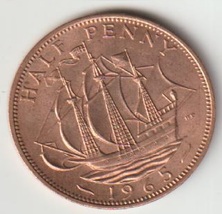 1965 British UK Half Penny coin Rest in peace Queen Elizabeth II Age 58 ... - $2.59