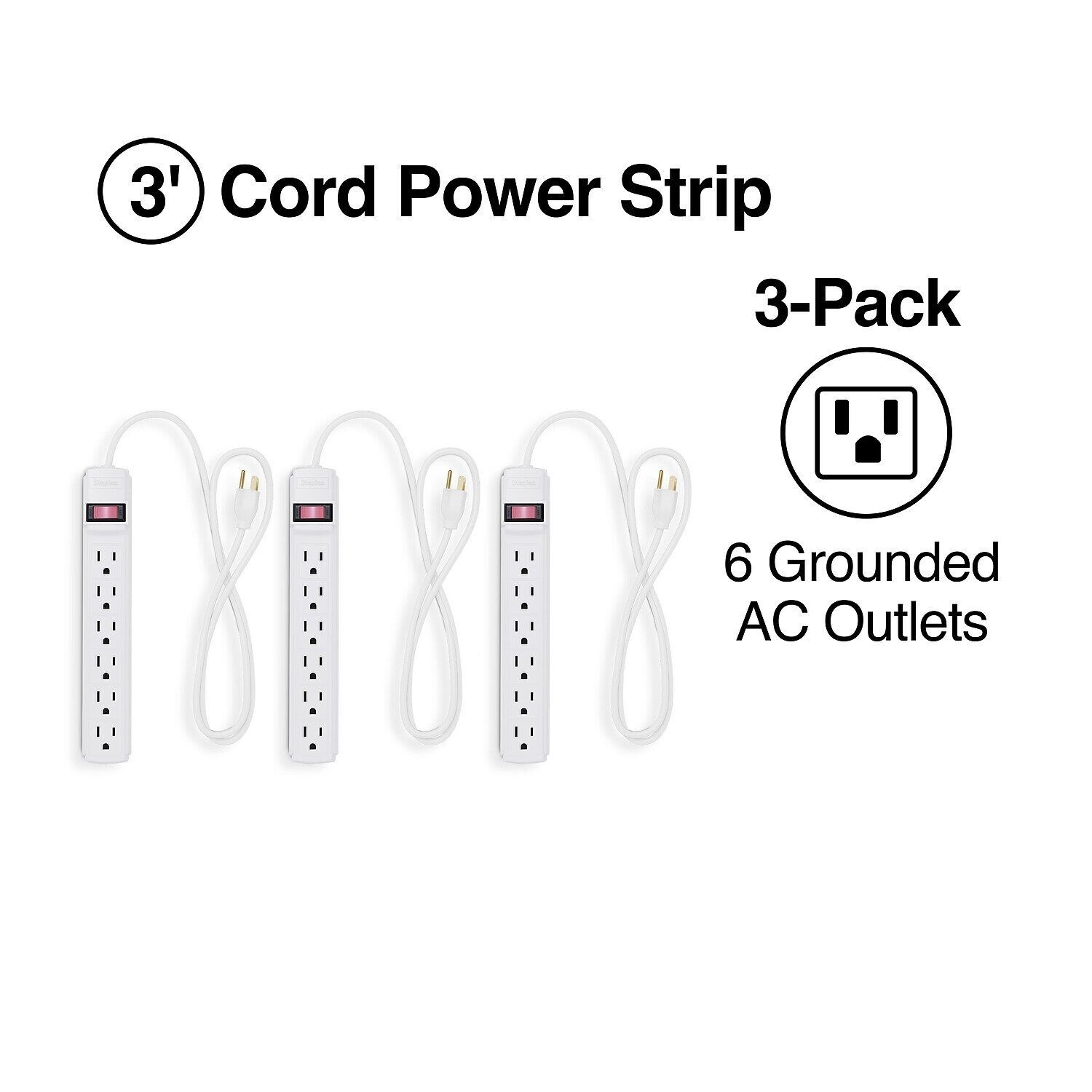 Staples 6-Outlet Power Strip 3' Cord White 24353924 - $49.99