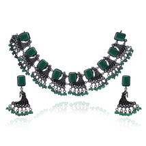Eivri Oxidized Green Choker Indian Bollywood Fashion Jewelry Party Necklace Set - $55.00