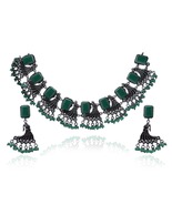 Eivri Oxidized Green Choker Indian Bollywood Fashion Jewelry Party Necklace Set - £43.50 GBP