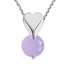 Modern Sterling Silver Heart w/ Round Purple Cubic Zirconia Necklace - £11.06 GBP