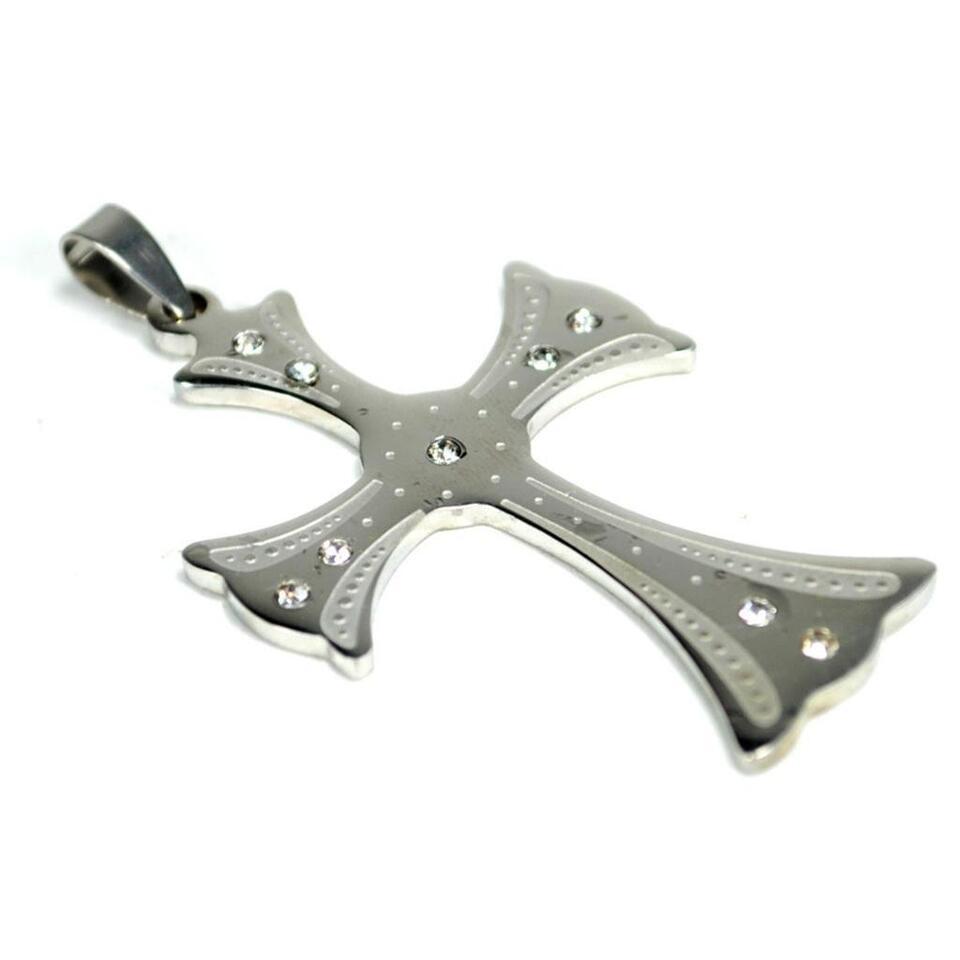 STAINLESS STEEL CROSS PENDANT Rhinestone Accents Metal Necklace Christia... - $1.95
