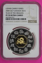 Rare Top Pop 2000 PF 70 Gilded Canada $15 Proof Year Of The Dragon Lunar NGC 185 - $13,077.24 MXN
