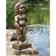 Classic Gold Belgian Boy Pond Statue Garden Water Feature Fountain Spitter - £118.39 GBP