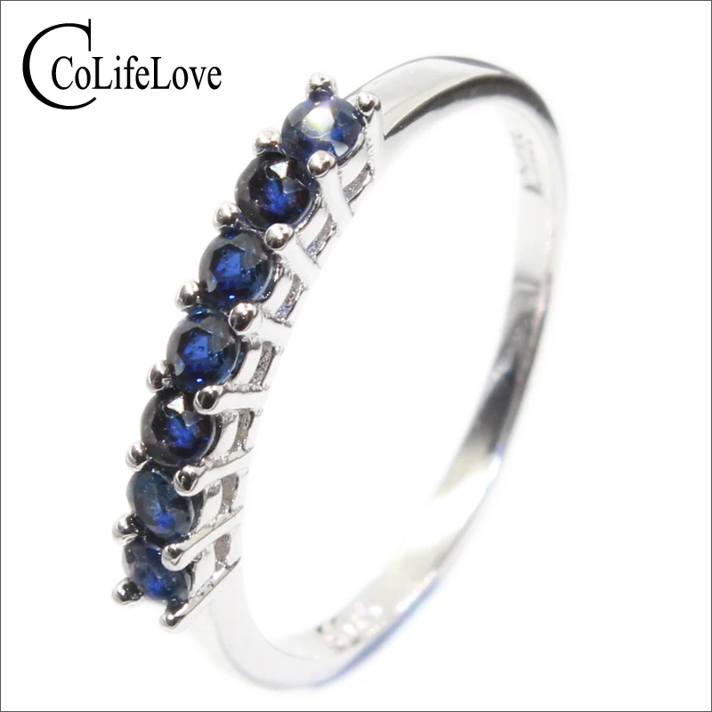   Dark Blue Sapphire Ring for Woman 7 PCS 2.5 Mm SI Grade Sapphire Ring Solid 92 - £46.21 GBP