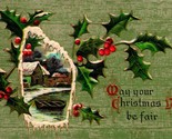 May Your Christmas Day Be Fair Holly Lake Scene Icicle WIndow Embossed P... - $7.08