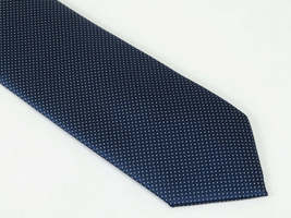 Mens Narrow Tie/Hankie Set Woven Vito Rofolo VTR-112 Navy White Dots image 3