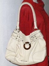 Adrienne Vittadini Leather Satchel Off White Purse Shoulder Bag - £28.12 GBP