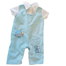 Vintage Baby Boy Noahs Ark Blue Embroidered Outfit Collared Sz 3-6 Months - £14.88 GBP