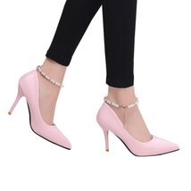 Women High Heels Tip Thin Mouth Beaded Single Shoe Buckle Sandals Party Shoes - £27.32 GBP