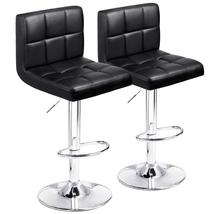 Black 2 Bar Stools Set Modern PU Leather Hydraulic Kitchen Counter Island Height - £85.06 GBP