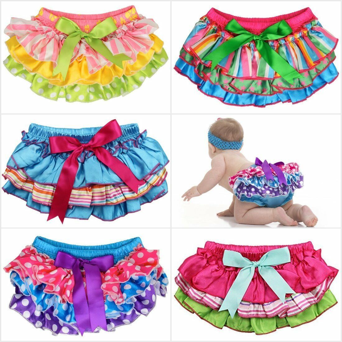 NWT JuDanzy Baby Girls Pastel Colored Ruffle Satin Diaper Cover Bloomers - $4.79