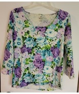 Womens M Talbots Multicolor Floral Print Shirt Top Blouse - £14.73 GBP