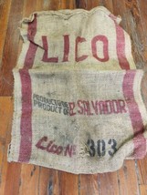 Large Burlap Bag Sack LICO Product of El Salvador, Wall Art, 36&quot; X 28&quot; Jute - £11.86 GBP