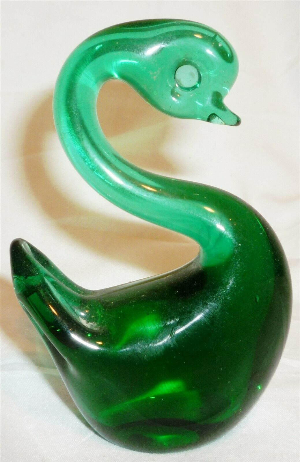 CHARMING SOLID GREEN GLASS SWAN FIGURINE PAPER WEIGHT - $6.00